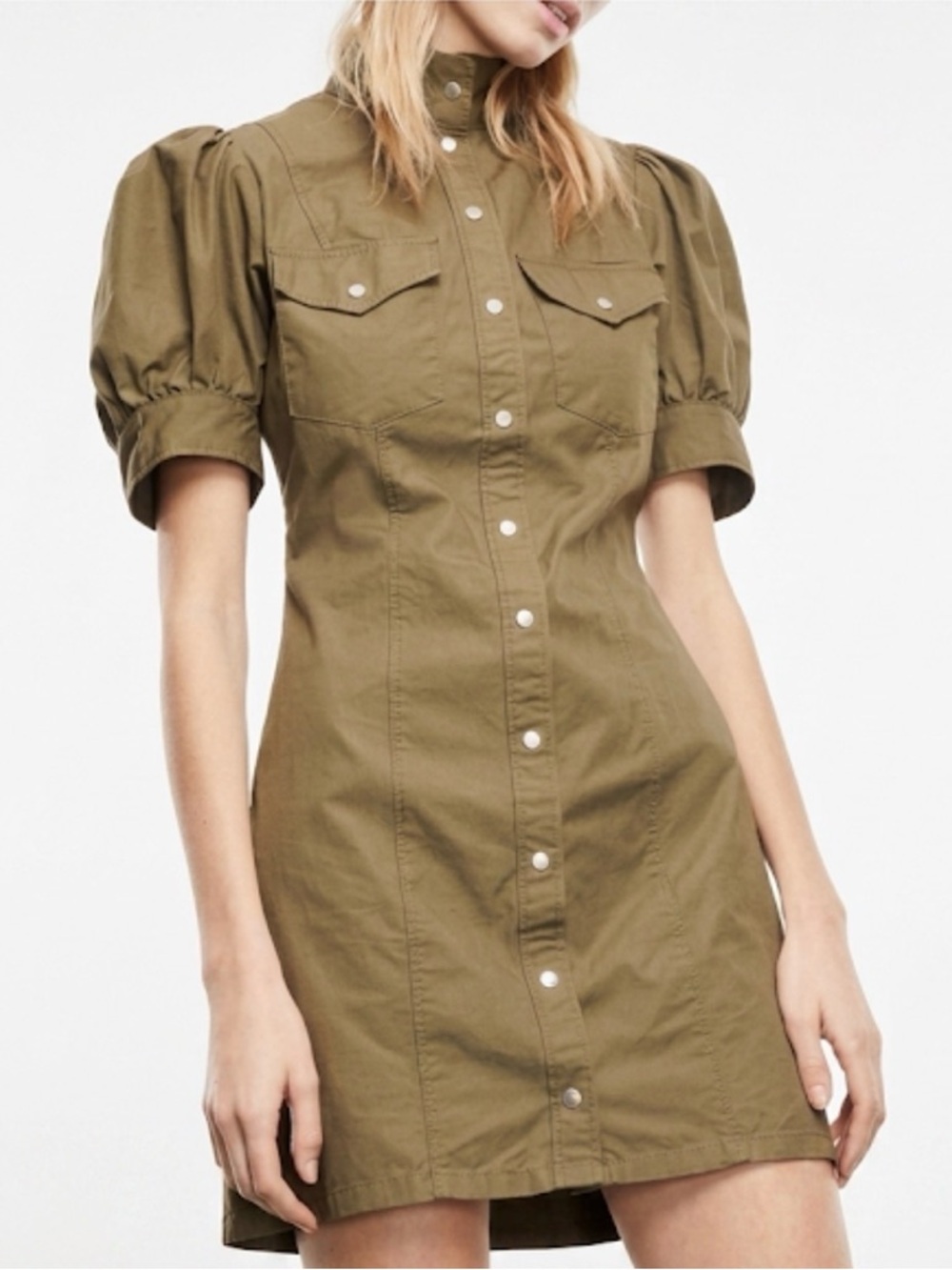 The Kooples Military Puff-Sleeve Cargo Mini Dress
